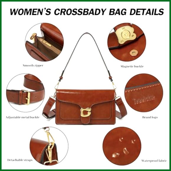 Trendy Retro Satchel Crossbody Bag Vegan Leather Adjustable Straps Elegant - Picture 6 of 7